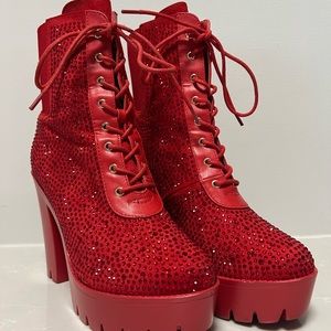 Lady Shoetique Red Rhinestone Boots